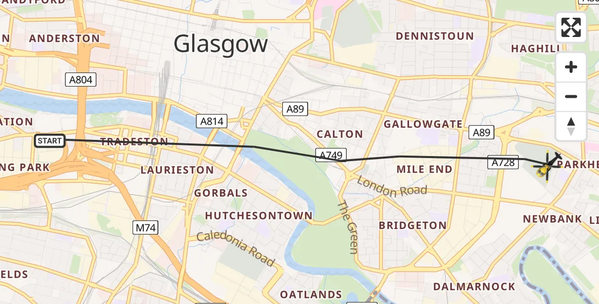 Flight route Police Helicopter Glasgow - Glasgow, 07 June 2026, 15:08