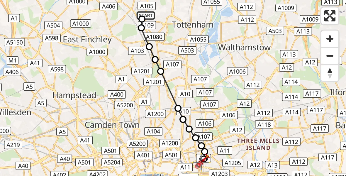 Flight route Air Ambulance Helicopter Haringey - Royal London Hospital, 07 June 2026, 15:17