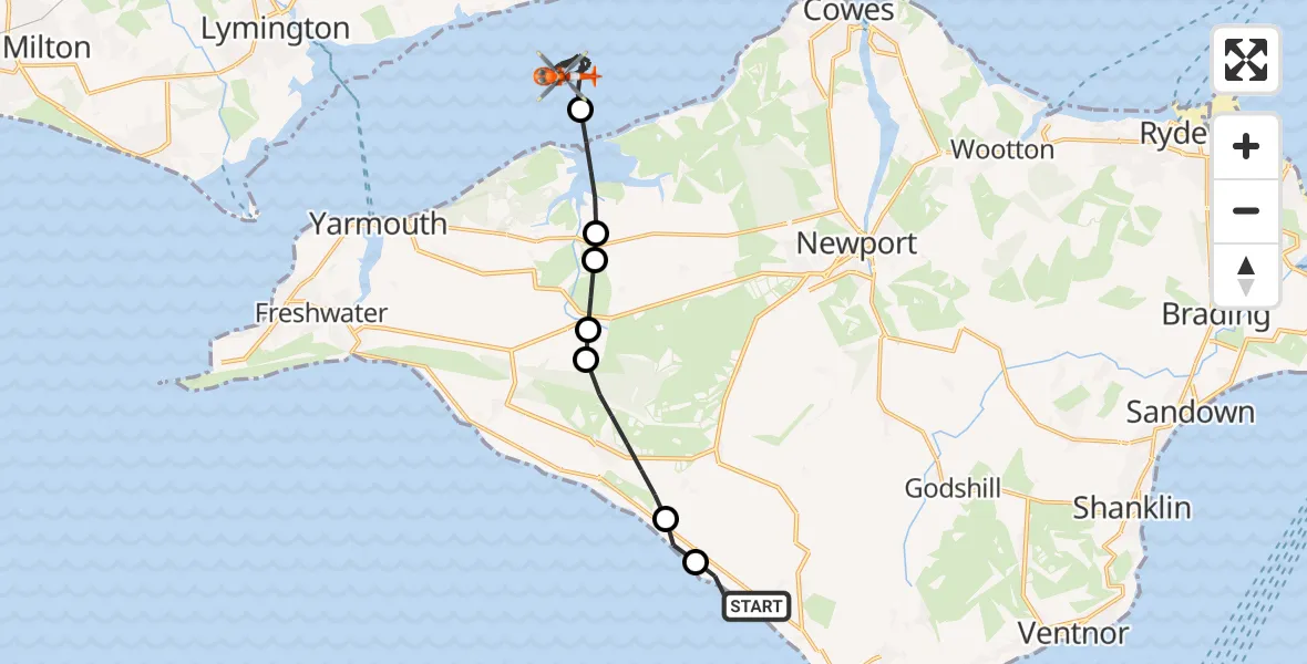 Flight route Coastguard Helicopter Chale - English Channel, 07 June 2026, 15:19
