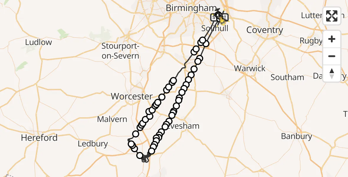 Flight route Police Helicopter Birmingham Airport - Birmingham Airport, 07 June 2026, 15:29