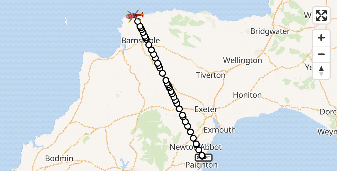 Flight route Air Ambulance Helicopter Torquay - Ilfracombe, 07 June 2026, 15:37
