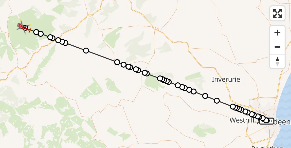 Flight route Air Ambulance Helicopter Aberdeen Royal Infirmary Helistrip - Moray, 07 June 2026, 15:44