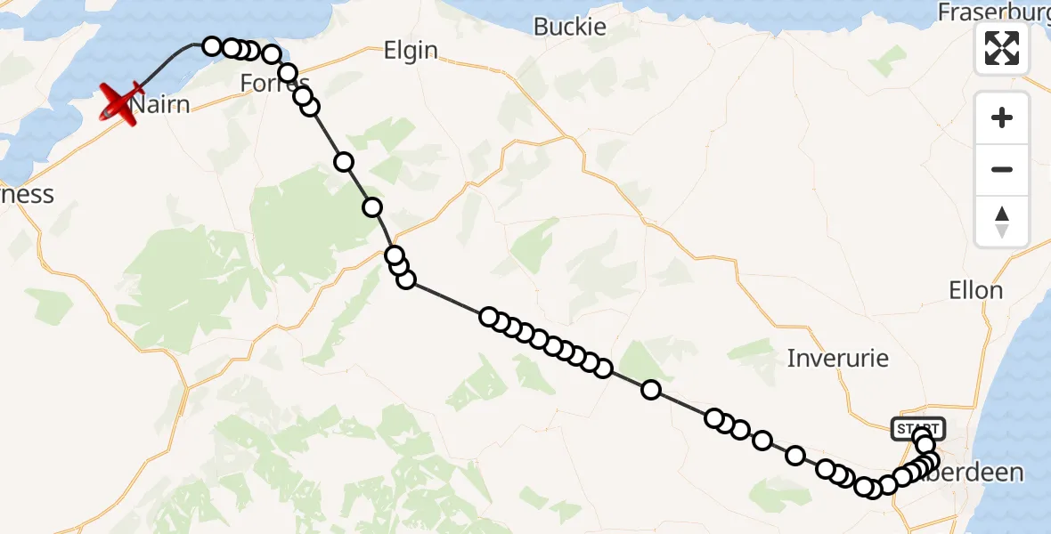 Flight route Air Ambulance Aircraft Aberdeen International Airport - Delnies, 07 June 2026, 15:56