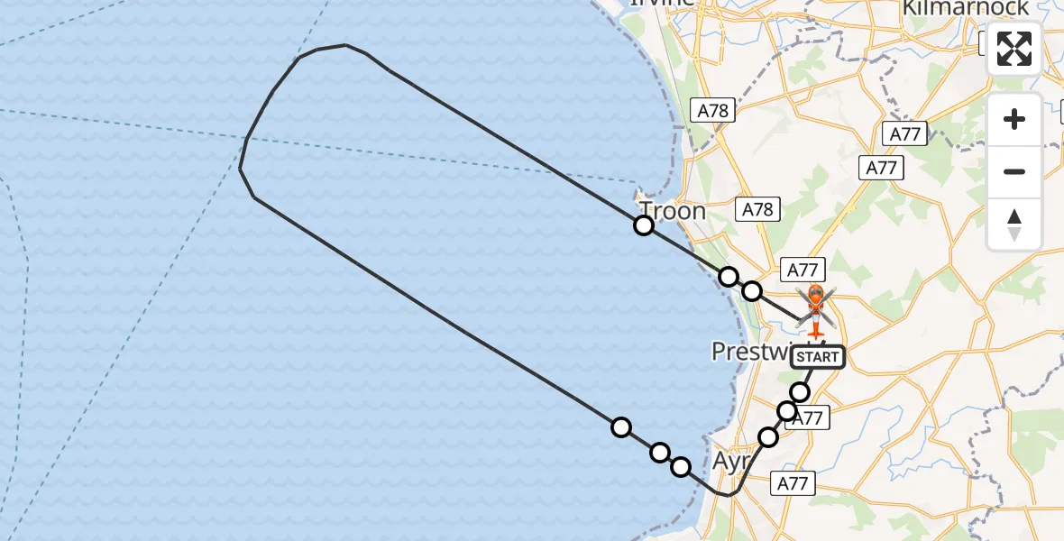 Flight route Coastguard Helicopter Glasgow Prestwick Airport - Glasgow Prestwick Airport, 07 June 2026, 15:57