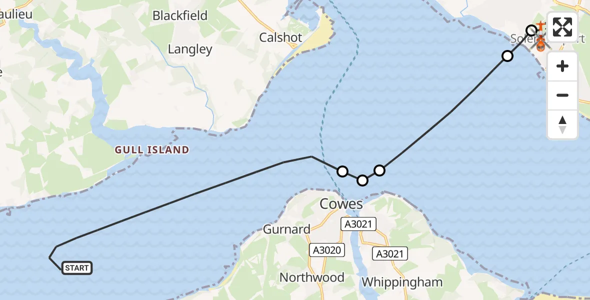 Flight route Coastguard Helicopter English Channel - Solent Airport, 07 June 2026, 15:59