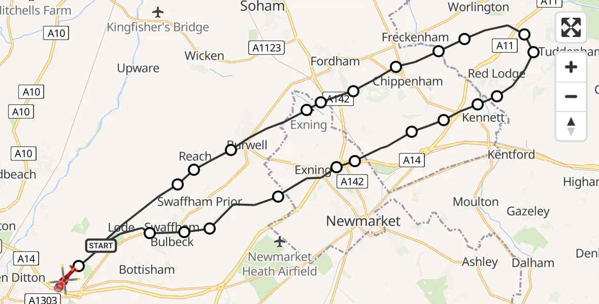 Flight route Air Ambulance Helicopter Lode - Stow cum Quy, 07 June 2026, 16:04