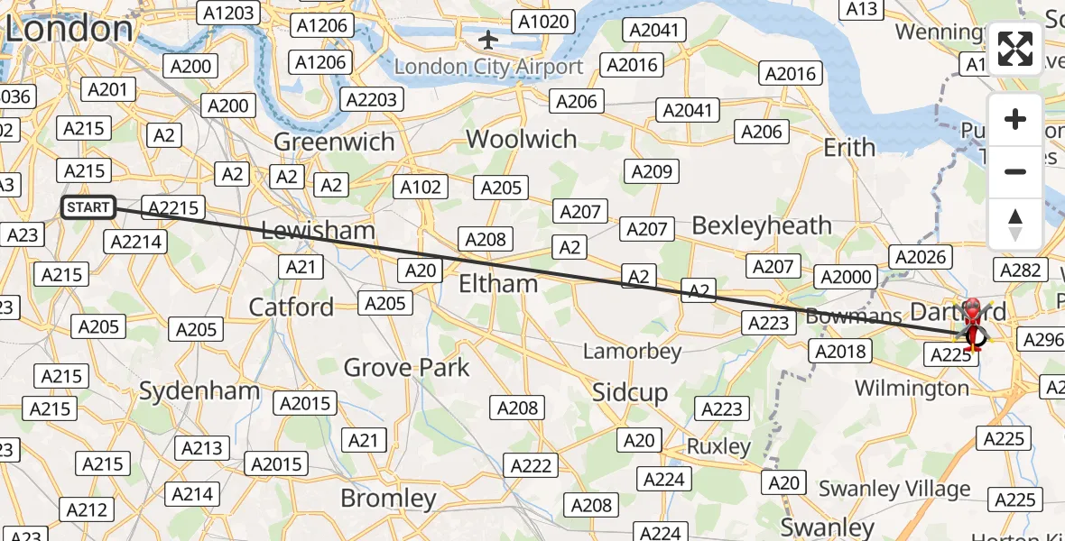 Flight route Air Ambulance Helicopter Kings College London Hospital - Dartford, 07 June 2026, 16:10