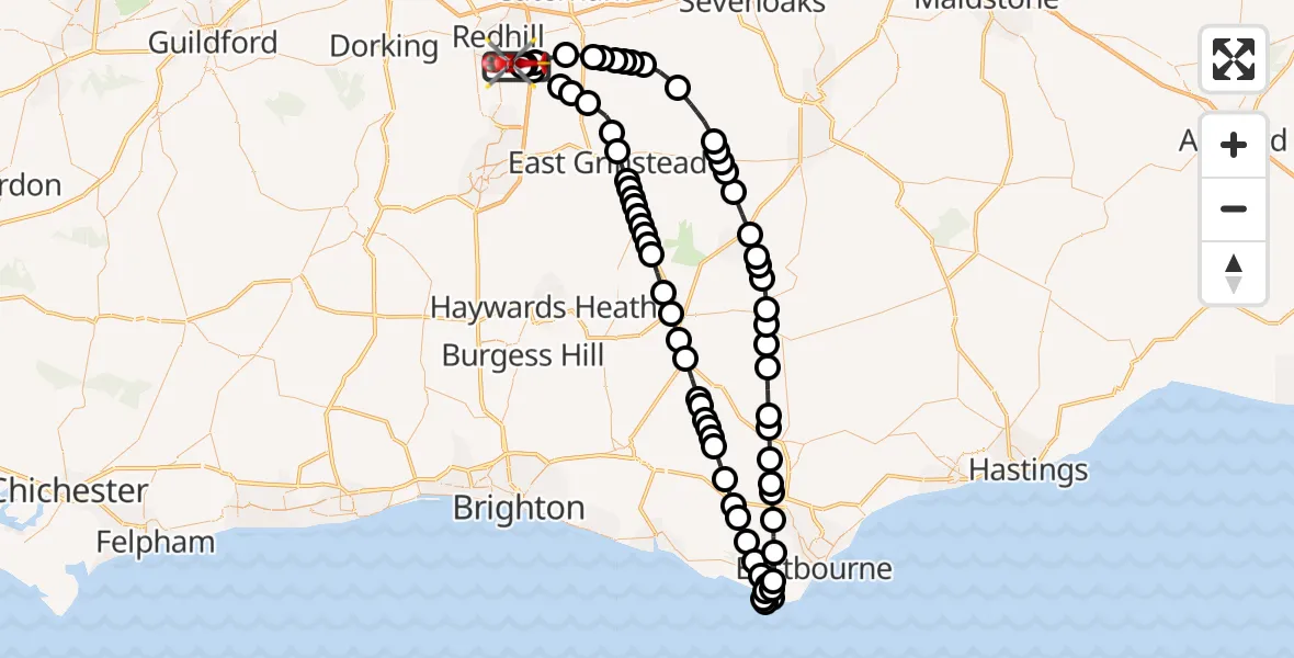Flight route Air Ambulance Helicopter Redhill Aerodrome - Redhill Aerodrome, 07 June 2026, 16:35