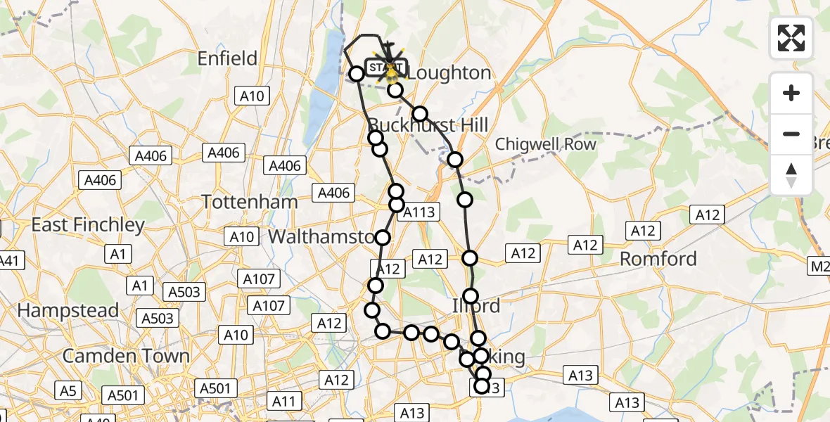 Flight route Police Helicopter Metropolitan Police Air Support Unit Lippitts Hill - Sewardstonebury, 07 June 2026, 16:40
