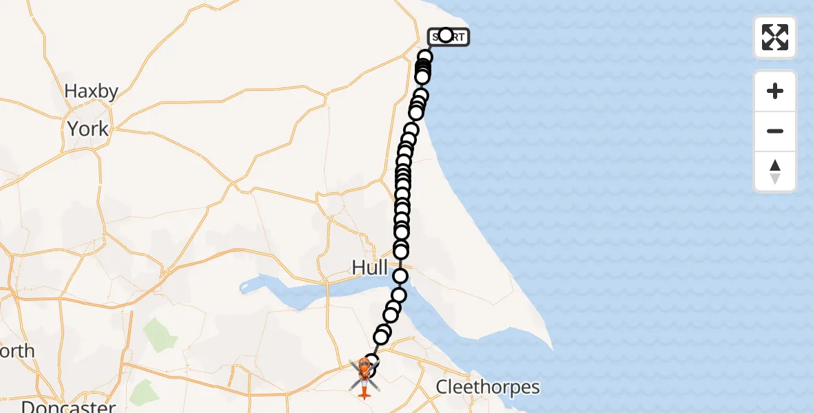 Flight route Coastguard Helicopter Flamborough - Humberside Airport, 07 June 2026, 16:51