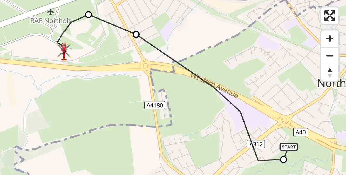Flight route Air Ambulance Helicopter Ealing - RAF Northolt, 07 June 2026, 16:52