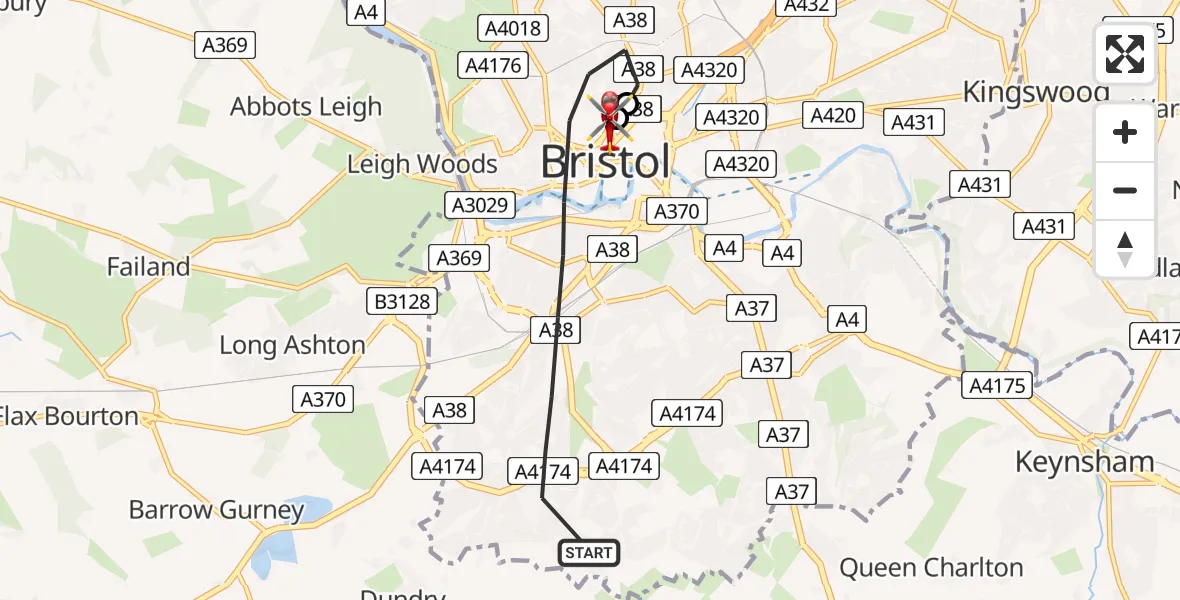 Flight route Air Ambulance Helicopter Bristol - Bristol Royal Infirmary, 07 June 2026, 16:53