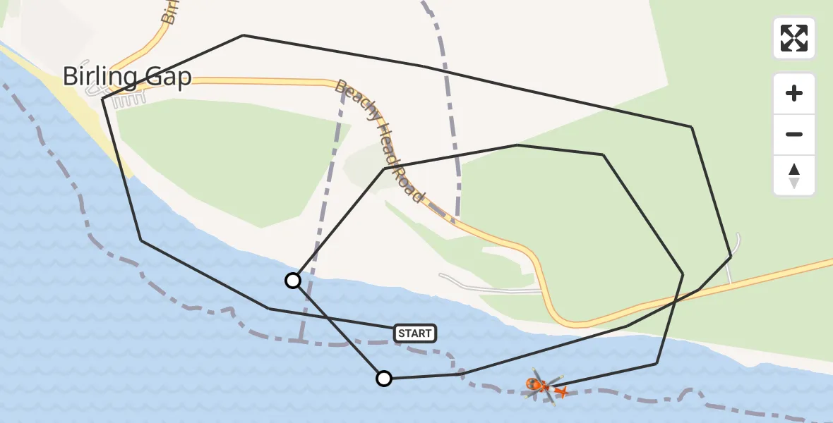 Flight route Coastguard Helicopter Eastbourne - Eastbourne, 07 June 2026, 17:17