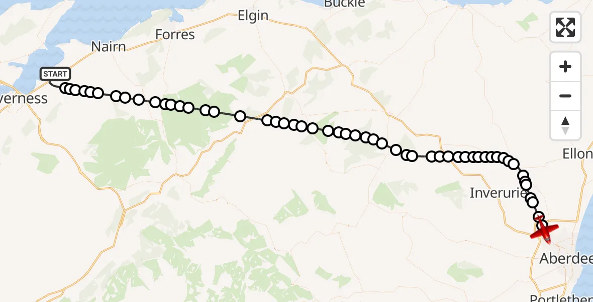 Flight route Air Ambulance Aircraft Inverness - Aberdeen International Airport, 07 June 2026, 17:18