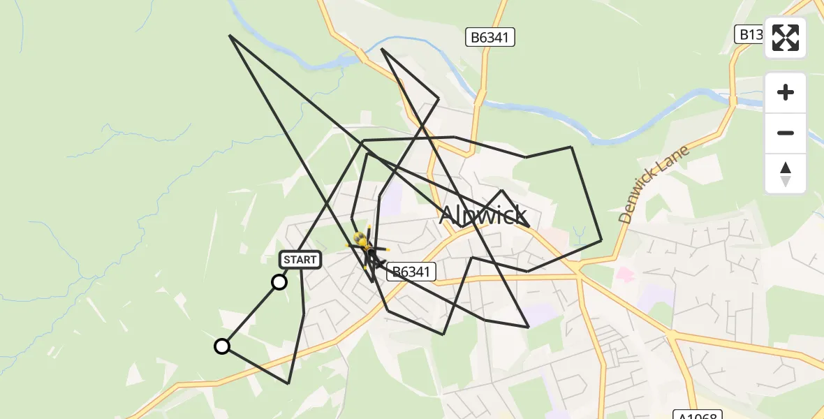 Flight route Police Helicopter Alnwick - Alnwick, 07 June 2026, 18:04