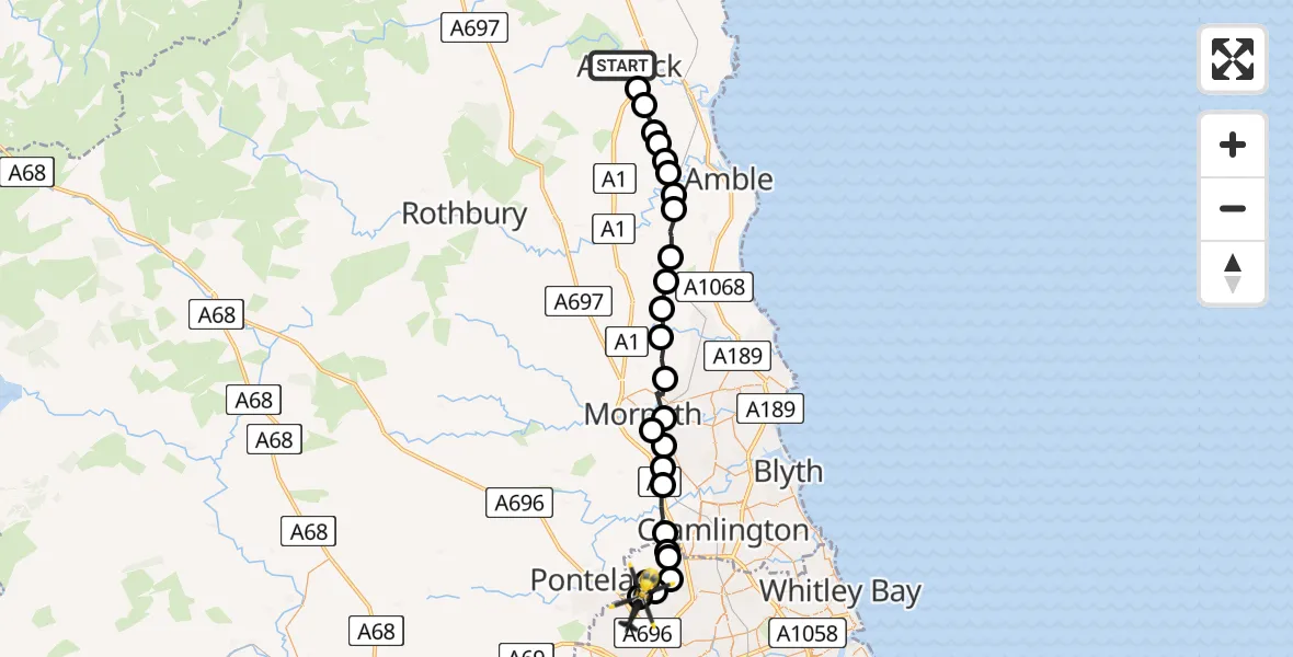 Flight route Police Helicopter Alnwick - Newcastle International Airport, 07 June 2026, 18:13