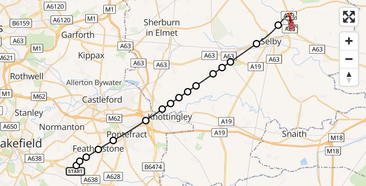 Flight route Air Ambulance Helicopter YAA Nostell Helicopter Port - Barlby, 07 June 2026, 18:22