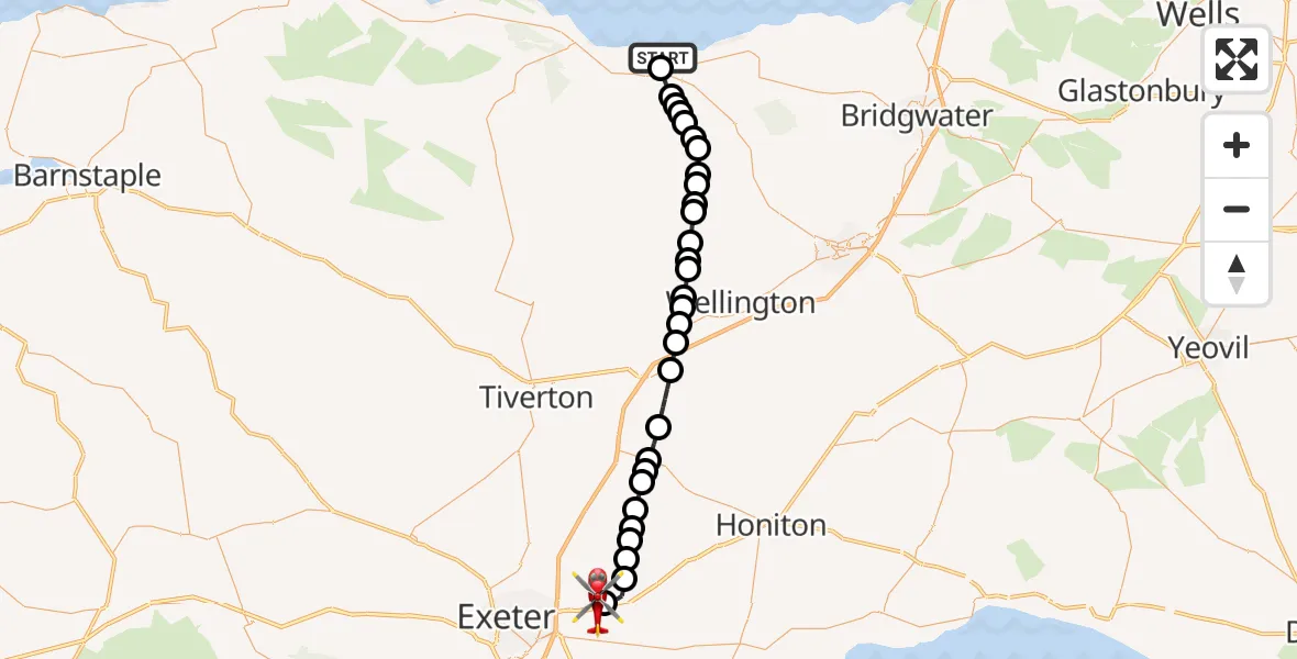 Flight route Air Ambulance Helicopter Watchet - Exeter International Airport, 07 June 2026, 19:48
