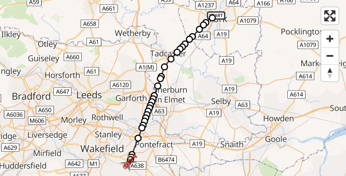Flight route Air Ambulance Helicopter Clifton - YAA Nostell Helicopter Port, 07 June 2026, 19:54
