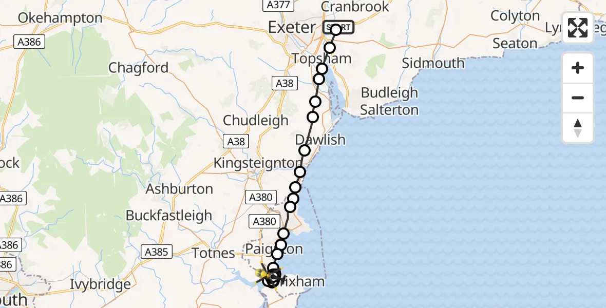 Flight route Police Helicopter Clyst Honiton - Whiterock, 07 June 2026, 20:49