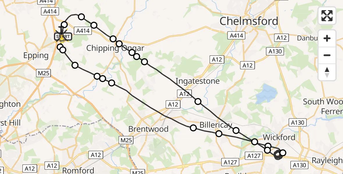 Flight route Police Helicopter North Weald Airfield - North Weald Airfield, 07 June 2026, 22:39