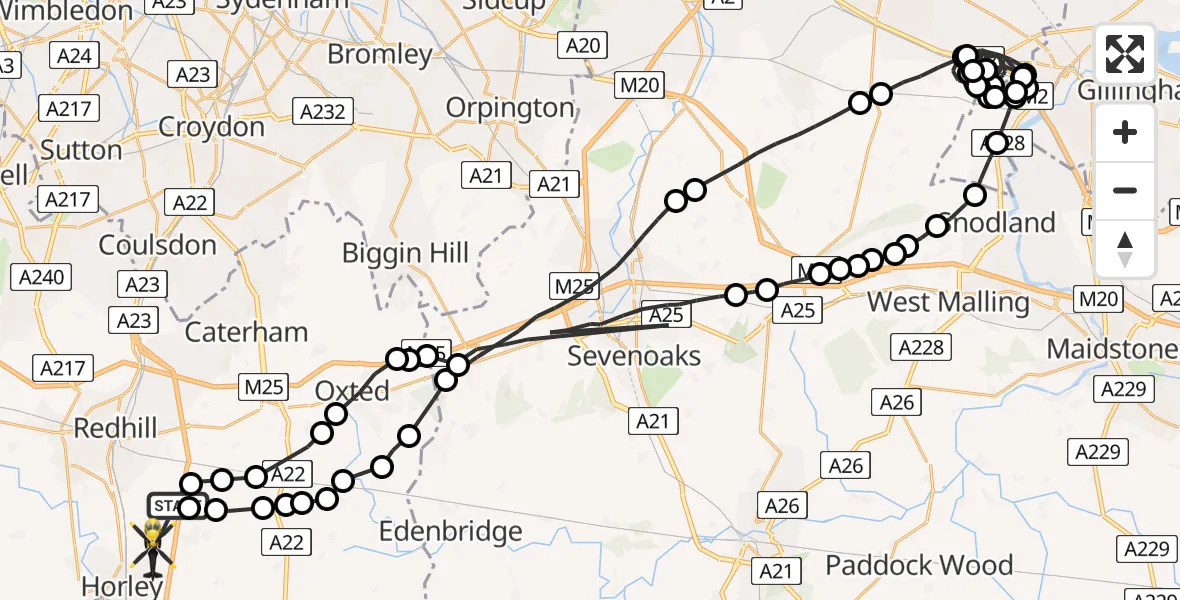 Flight route Police Helicopter South Nutfield - Tandridge, 07 June 2026, 23:09