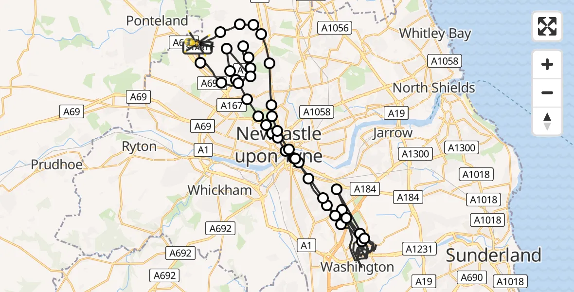 Flight route Police Helicopter Newcastle International Airport - Newcastle International Airport, 08 June 2026, 00:32