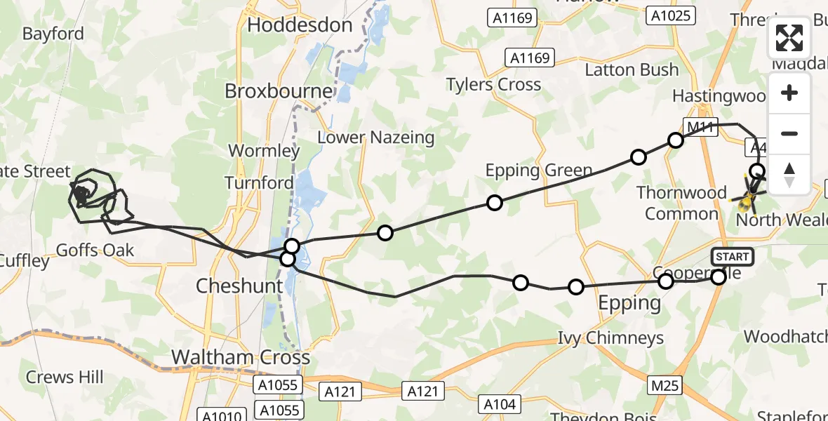 Flight route Police Helicopter North Weald Airfield - North Weald Airfield, 08 June 2026, 00:50