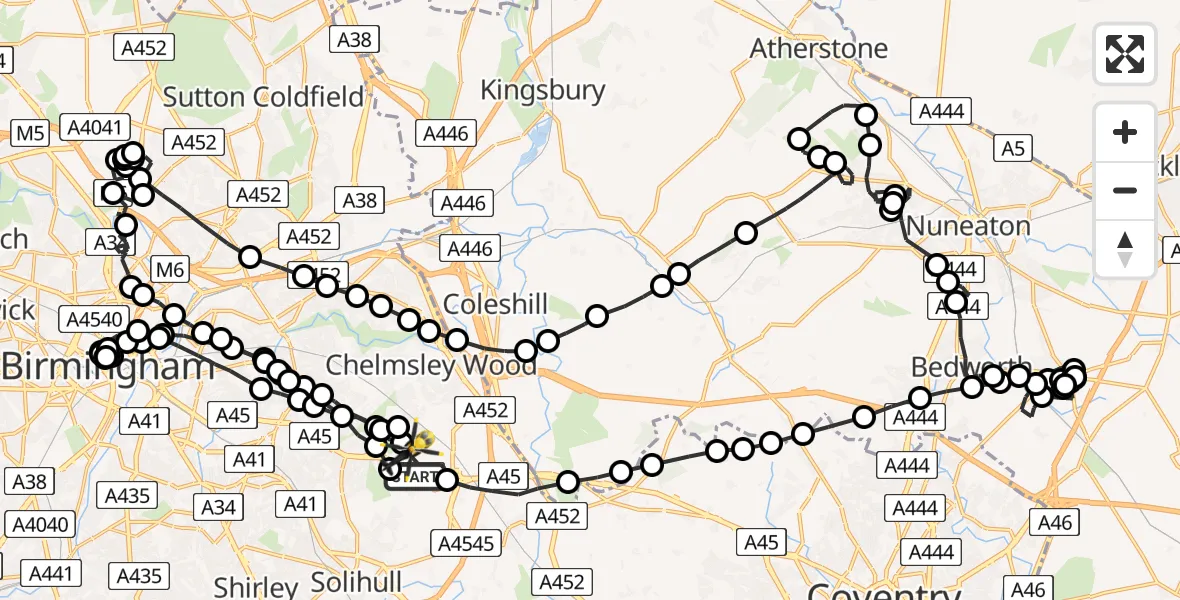 Flight route Police Helicopter Birmingham Airport - Birmingham Airport, 08 June 2026, 01:51