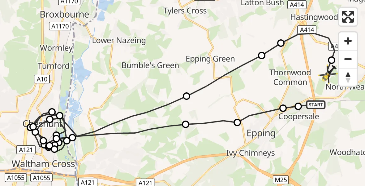 Flight route Police Helicopter North Weald Airfield - North Weald Airfield, 08 June 2026, 01:52