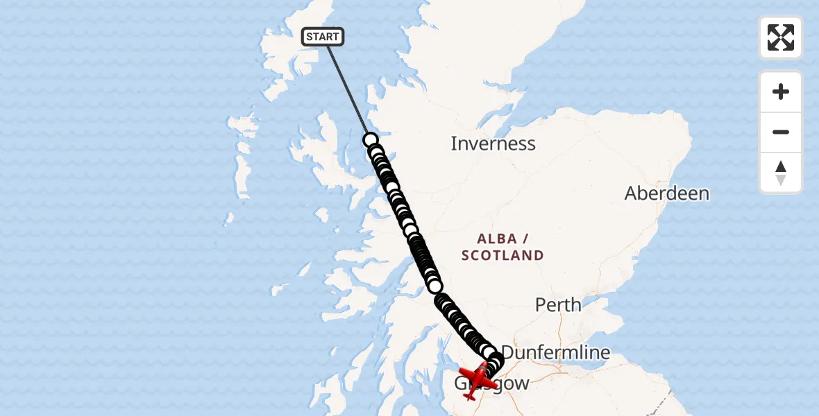 Flight route Air Ambulance Aircraft Inner Seas - Glasgow Airport, 08 June 2026, 02:45