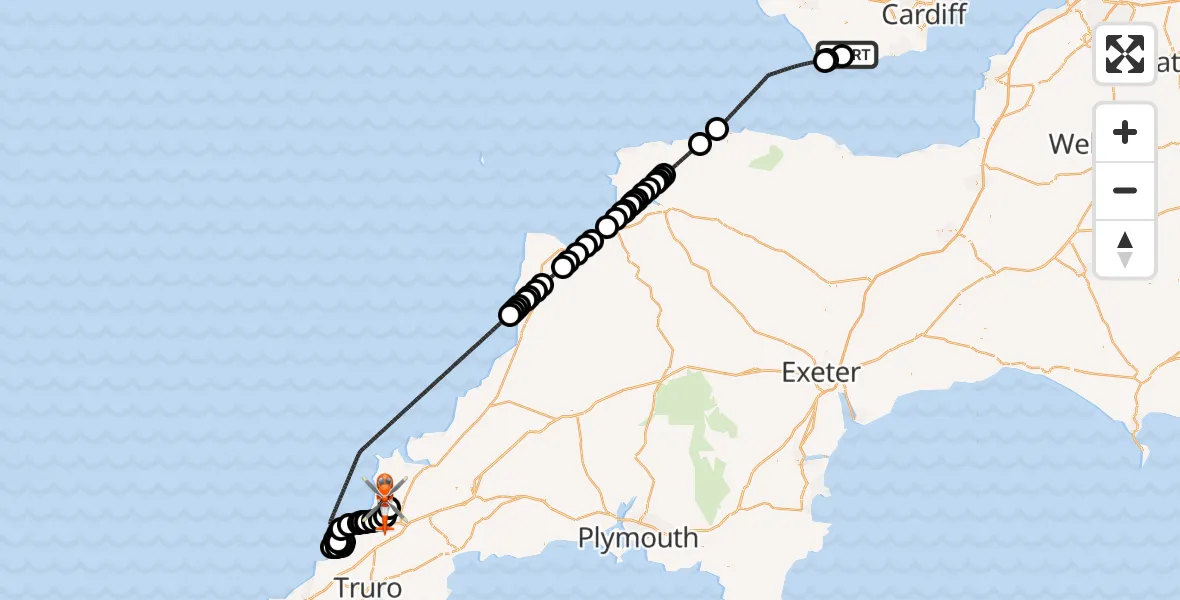 Flight route Coastguard Helicopter MOD St Athan - Cornwall Airport Newquay, 08 June 2026, 02:50
