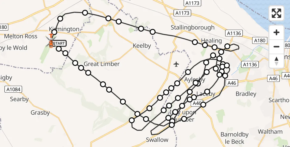 Flight route Coastguard Helicopter Humberside Airport - Humberside Airport, 08 June 2026, 03:40