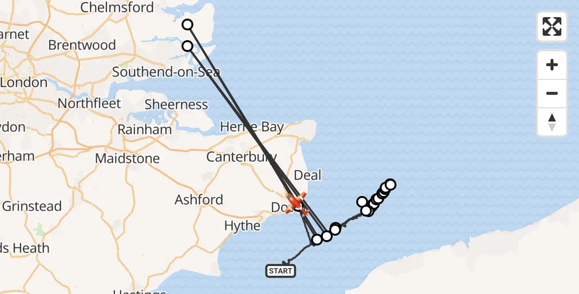 Flight route Coastguard Drone English Channel - Dover, 08 June 2026, 03:48