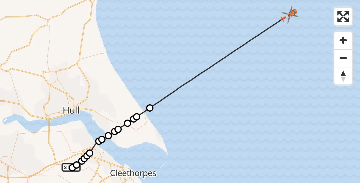 Flight route Coastguard Helicopter Humberside Airport - North Sea, 08 June 2026, 06:13