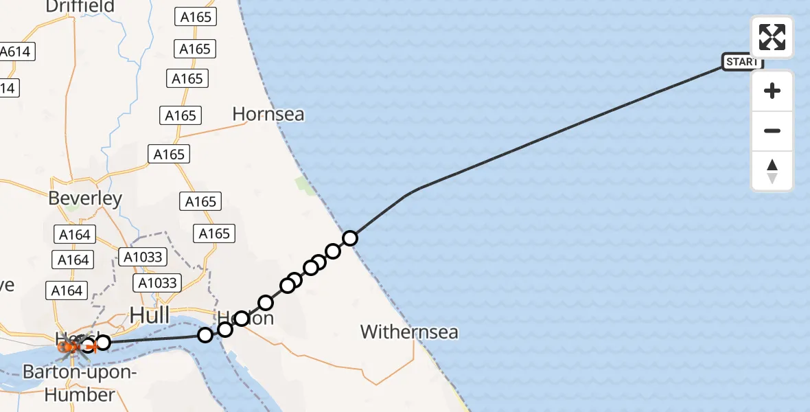 Flight route Coastguard Helicopter North Sea - Hessle, 08 June 2026, 07:03