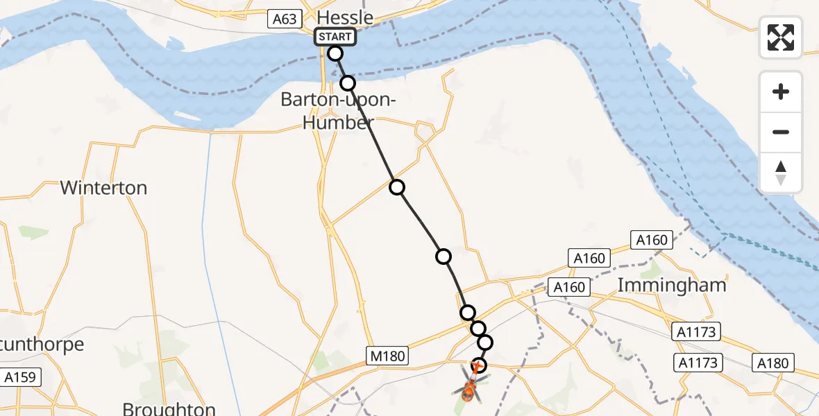 Flight route Coastguard Helicopter Hessle - Humberside Airport, 08 June 2026, 07:32