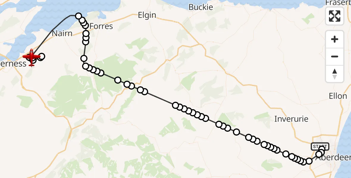 Flight route Air Ambulance Aircraft Aberdeen International Airport - Newlands of Culloden, 08 June 2026, 07:33