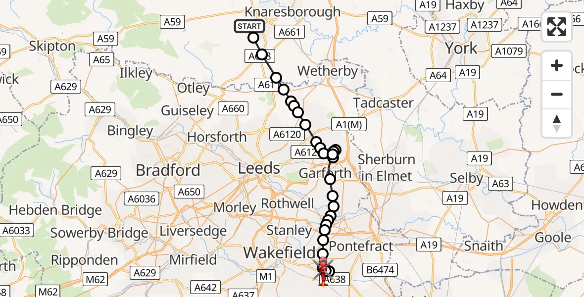 Flight route Air Ambulance Helicopter Harrogate - YAA Nostell Helicopter Port, 08 June 2026, 08:36