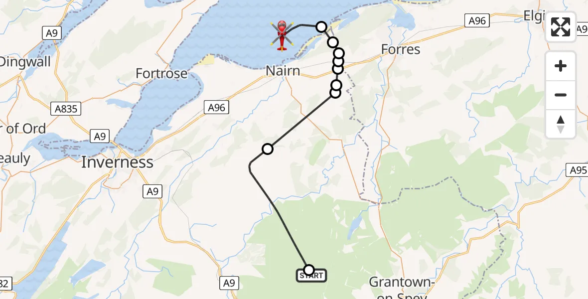Flight route Air Ambulance Helicopter Garrocher - North Sea, 08 June 2026, 08:54