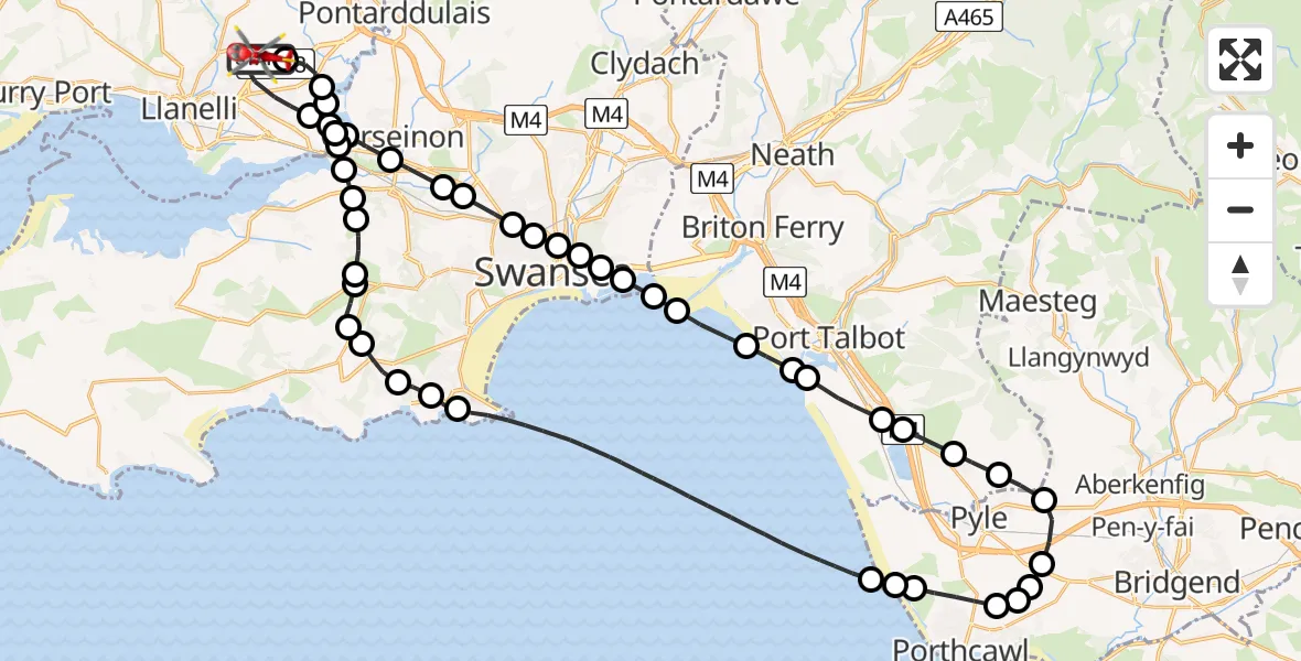 Flight route Air Ambulance Helicopter Dafen - Dafen, 08 June 2026, 09:13
