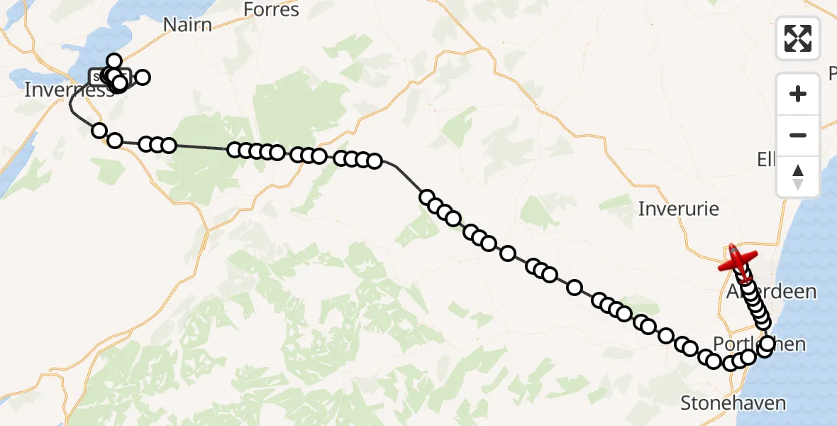 Flight route Air Ambulance Aircraft Inverness - Aberdeen International Airport, 08 June 2026, 09:43