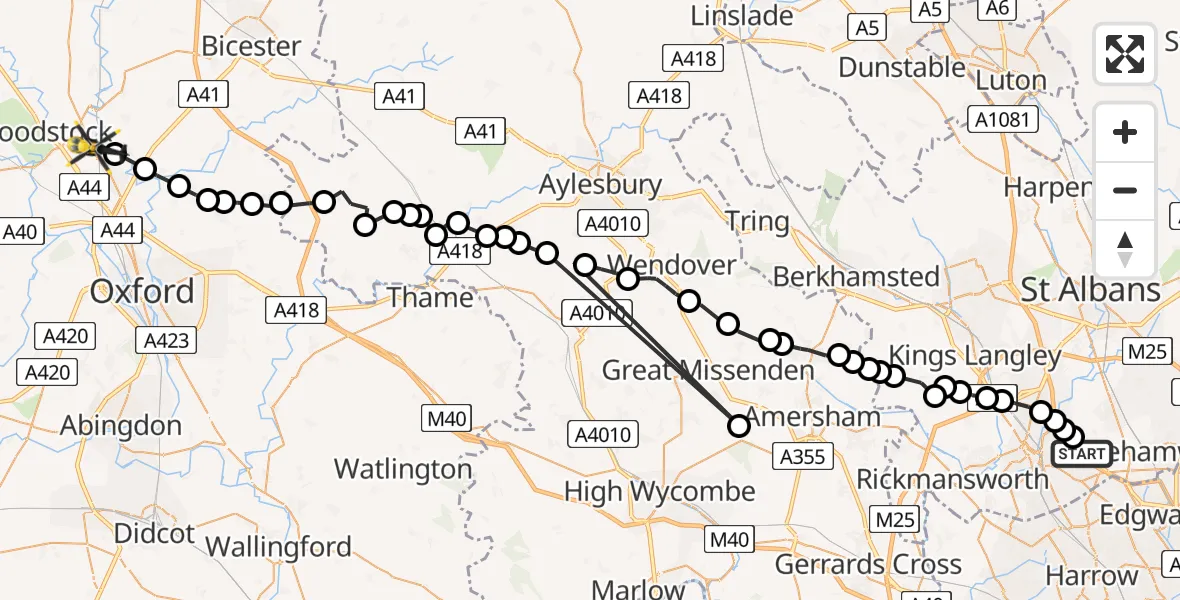 Flight route Police Helicopter Letchmore Heath - Kidlington, 08 June 2026, 09:49