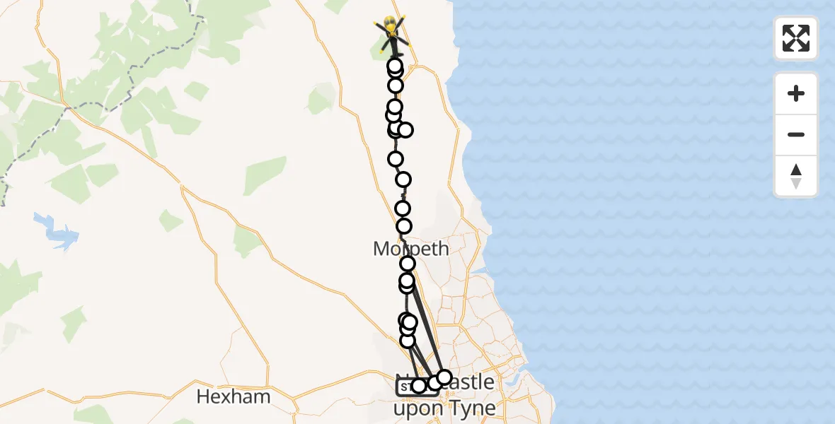 Flight route Police Helicopter Cowgate - Denwick, 08 June 2026, 09:49