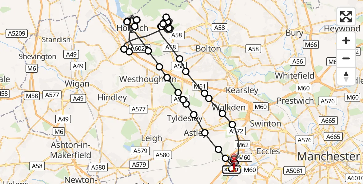 Flight route Air Ambulance Helicopter Manchester Barton Aerodrome - Manchester Barton Aerodrome, 08 June 2026, 10:00