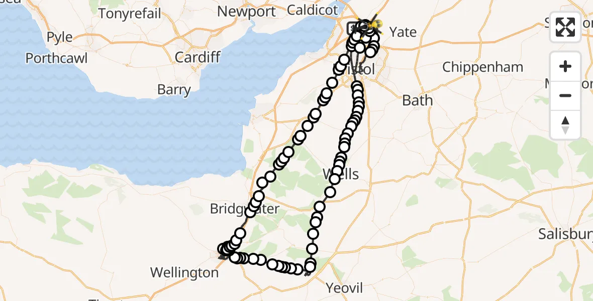 Flight route Police Helicopter Almondsbury Helicopter Base - Bradley Stoke, 08 June 2026, 10:03