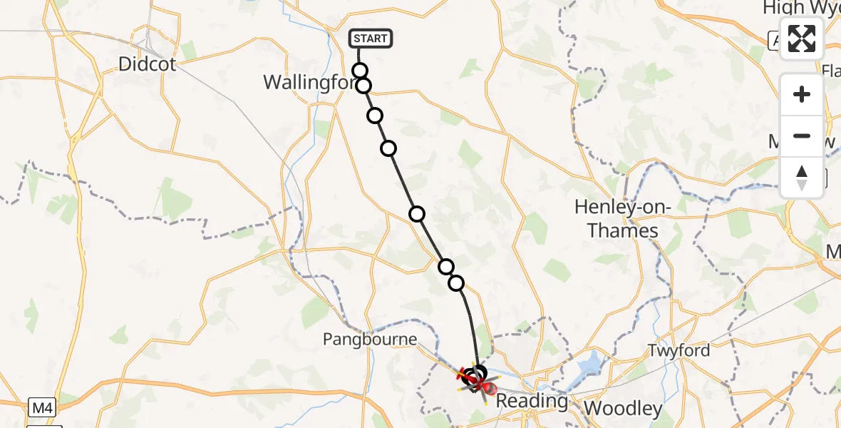 Flight route Air Ambulance Helicopter RAF Benson - Reading, 08 June 2026, 10:06