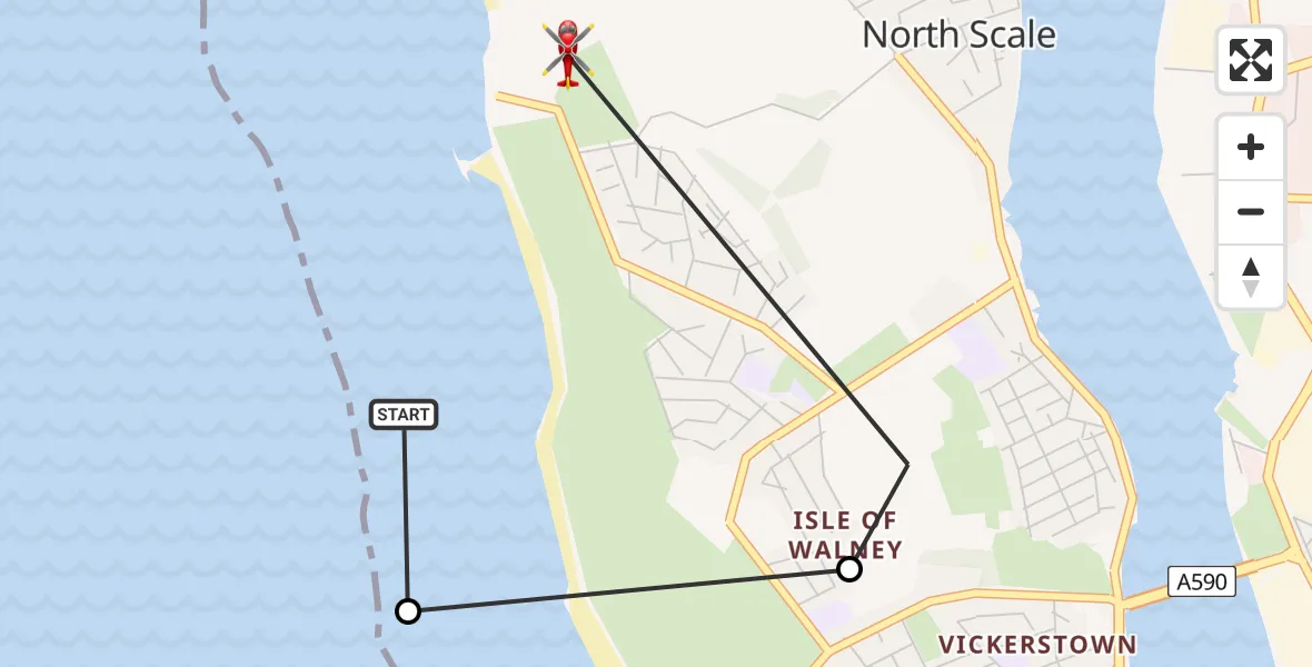 Flight route Air Ambulance Helicopter Barrow-in-Furness - Barrow Walney Island Airport, 08 June 2026, 10:07