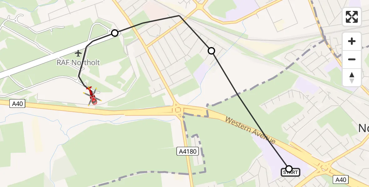 Flight route Air Ambulance Helicopter Ealing - RAF Northolt, 08 June 2026, 10:08