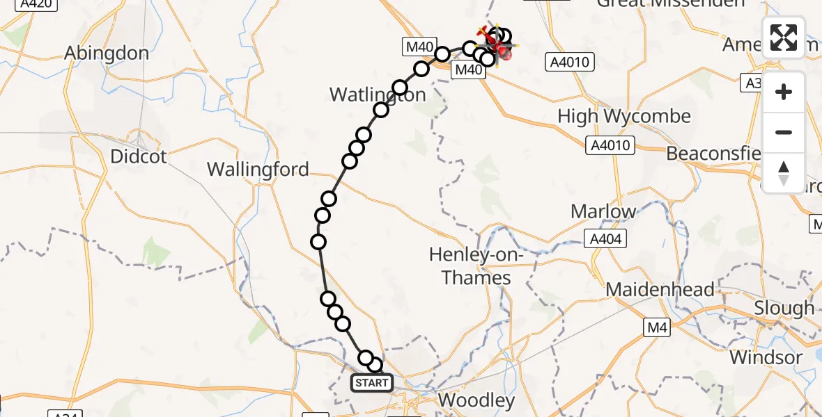 Flight route Air Ambulance Helicopter Reading - South Oxfordshire, 08 June 2026, 10:28